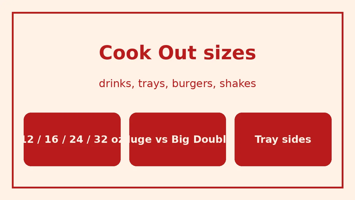 Cook Out sizes: 12, 16, 24 and 32 oz drinks, Huge burger vs Big Double and tray sides