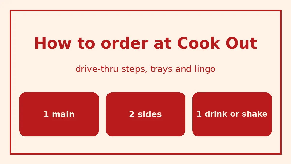 How to order at Cook Out: tray with a main, two sides and a drink, burger style, milkshake upgrade, pay at the window