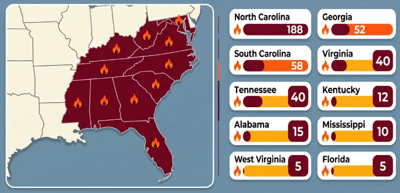 Map showing Cook Out restaurant locations across 10 Southeastern US states